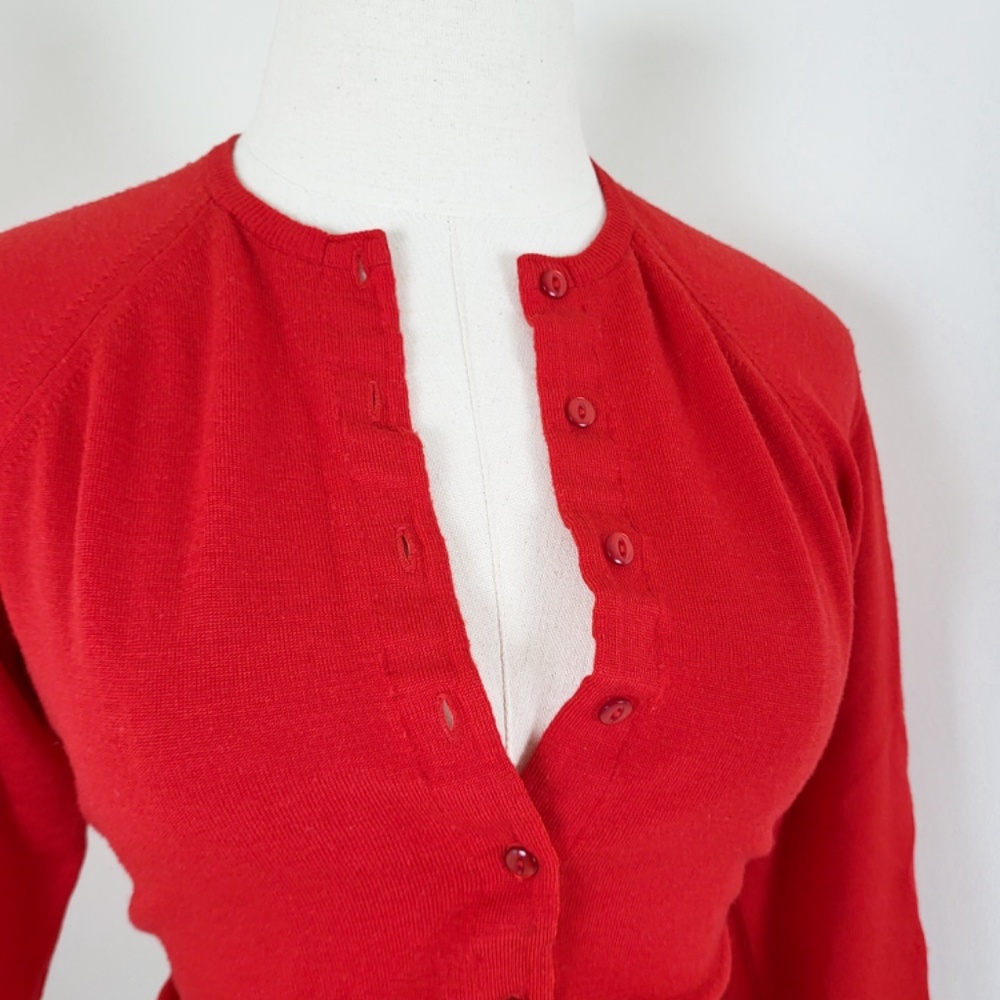 60’s Merino Wool Knit Cardigan Fitted Vintage 3/4 sleeve button down up - Picture 8 of 13